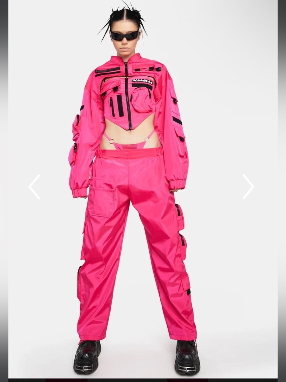 Namilia Neon Pink Tactical Cargo Pants with Detachable Thong